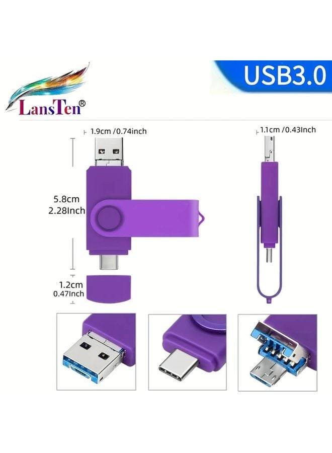 LansTen 128GB 3 In 1 OTG High Speed Flash Drive Type C Micro USB USB 3 0 Memory Stick - Image 2